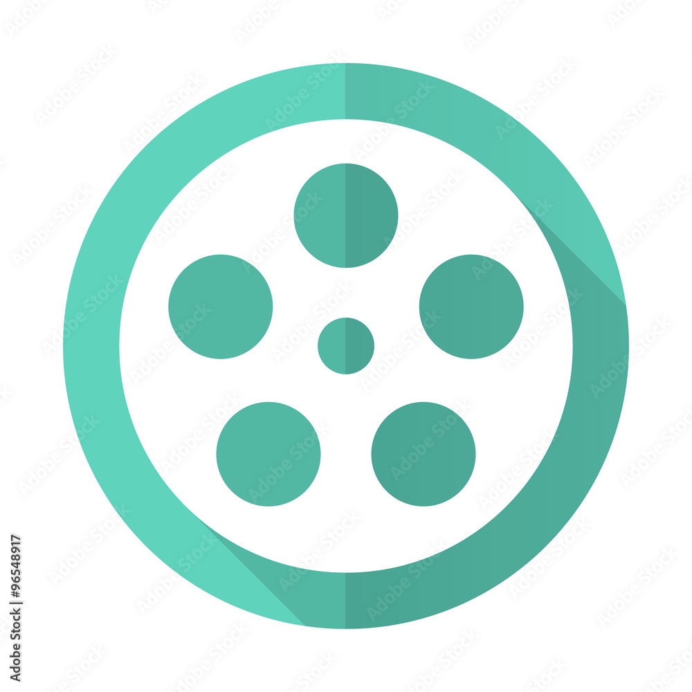 film blue flat desgn circle icon with long shadow on white background