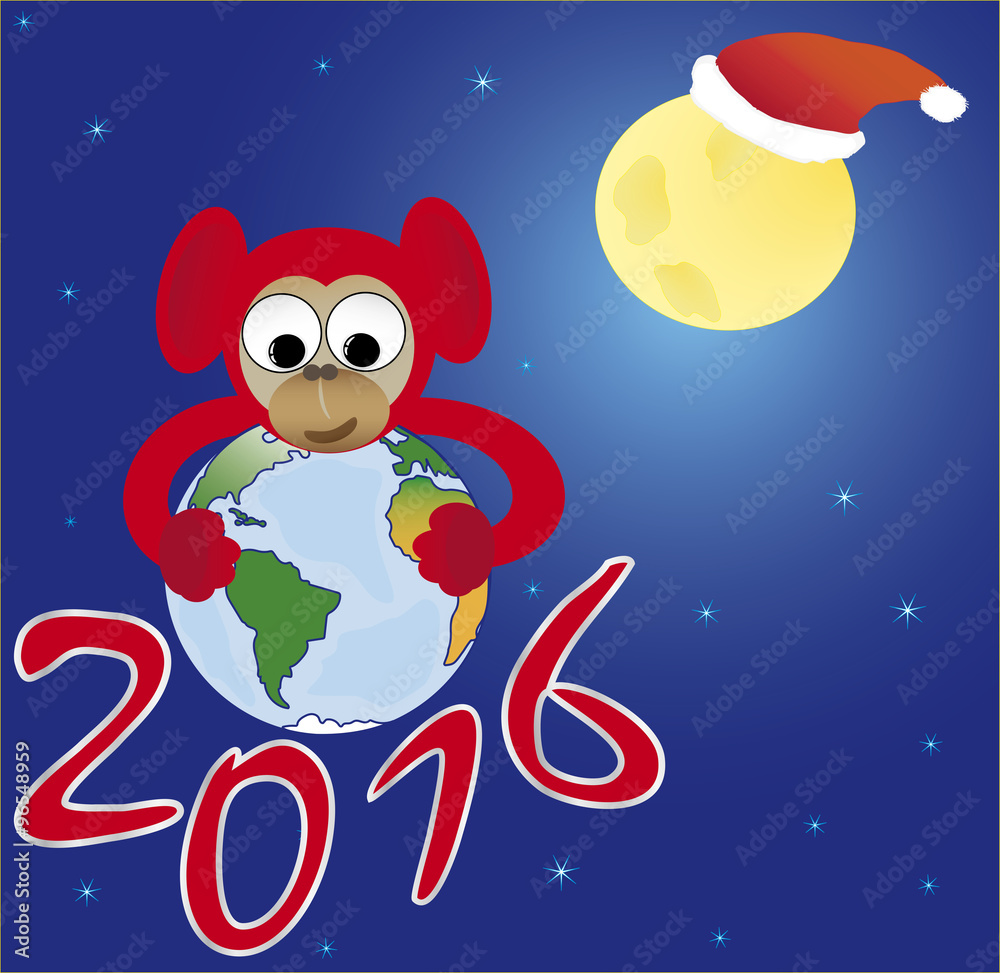 Red monkey embraces the world, the symbol of 2016