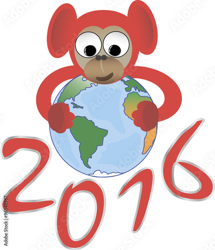 Red monkey embraces the world, the symbol of 2016
