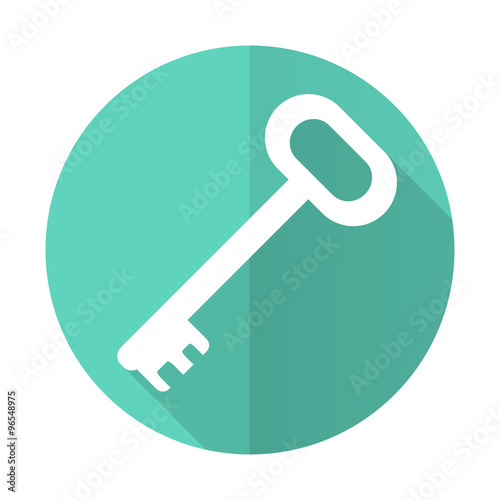 key blue flat desgn circle icon with long shadow on white background