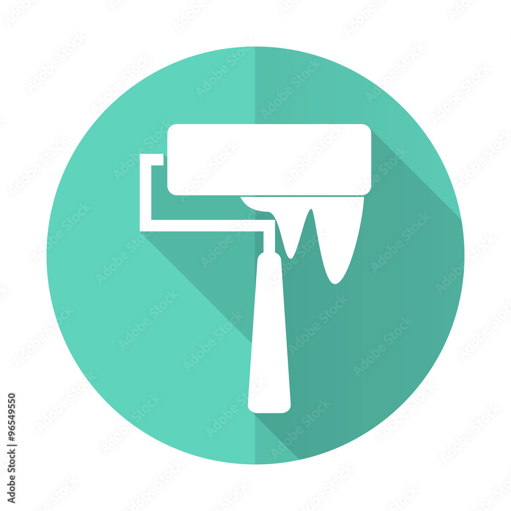brush blue flat desgn circle icon with long shadow on white background