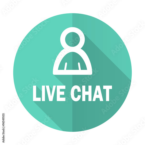 live chat blue flat desgn circle icon with long shadow on white background