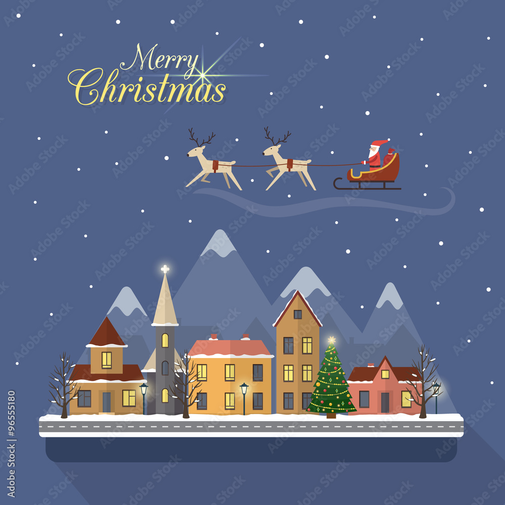 Naklejka premium Christmas winter city street with Santa