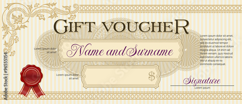 Gift Voucher with Floral Ornament Light Beige