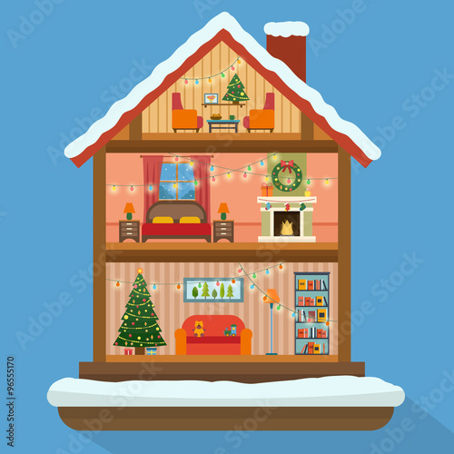 Christmas house in cut with snow.