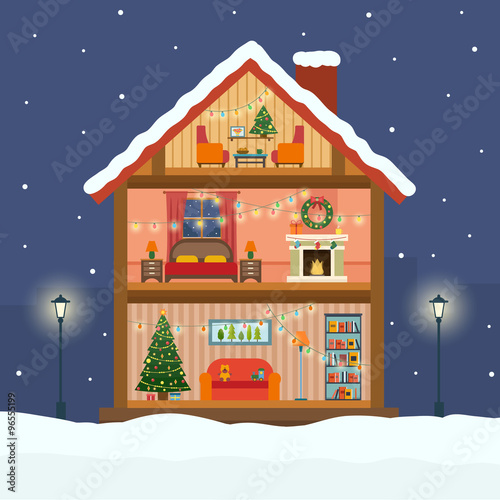 Christmas house in cut with snow.