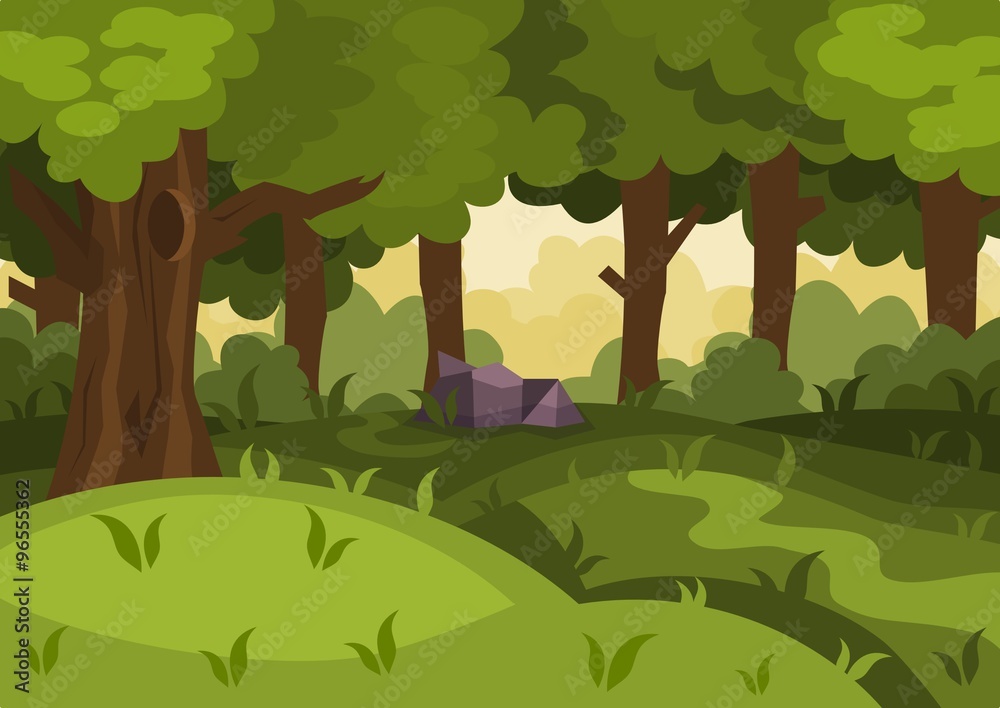 Summer day forest cartoon vector background