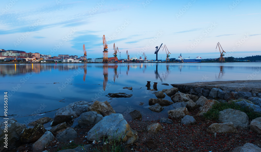 twilight  view of   industrial port. Santander