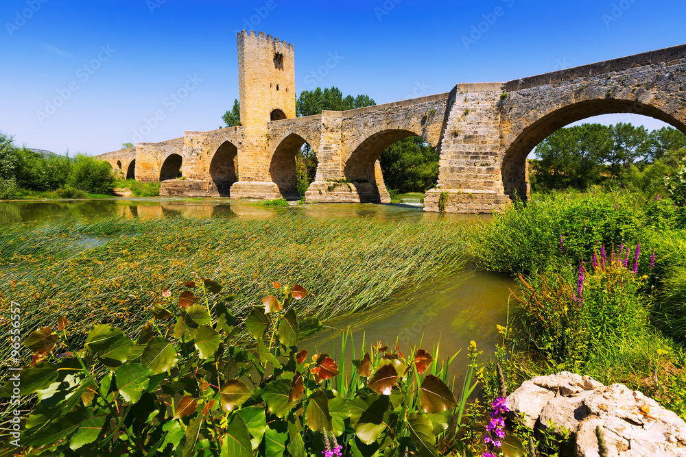 medieval stone bridge over Ebro. Frias, Province of Burgos