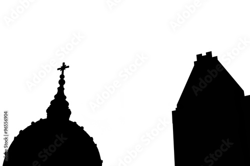 Mary Queen of the World Cathedral and 1000 de la Gauchetiere in blackwhite, Montreal, Quebec, Canada photo