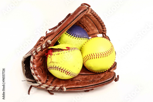 Closeup of a Softball Glove and ball