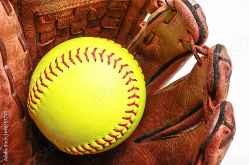 Closeup of a Softball Glove and ball