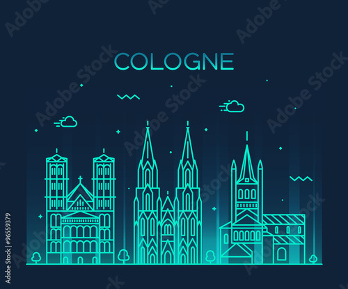 Cologne skyline vector illustration linear style