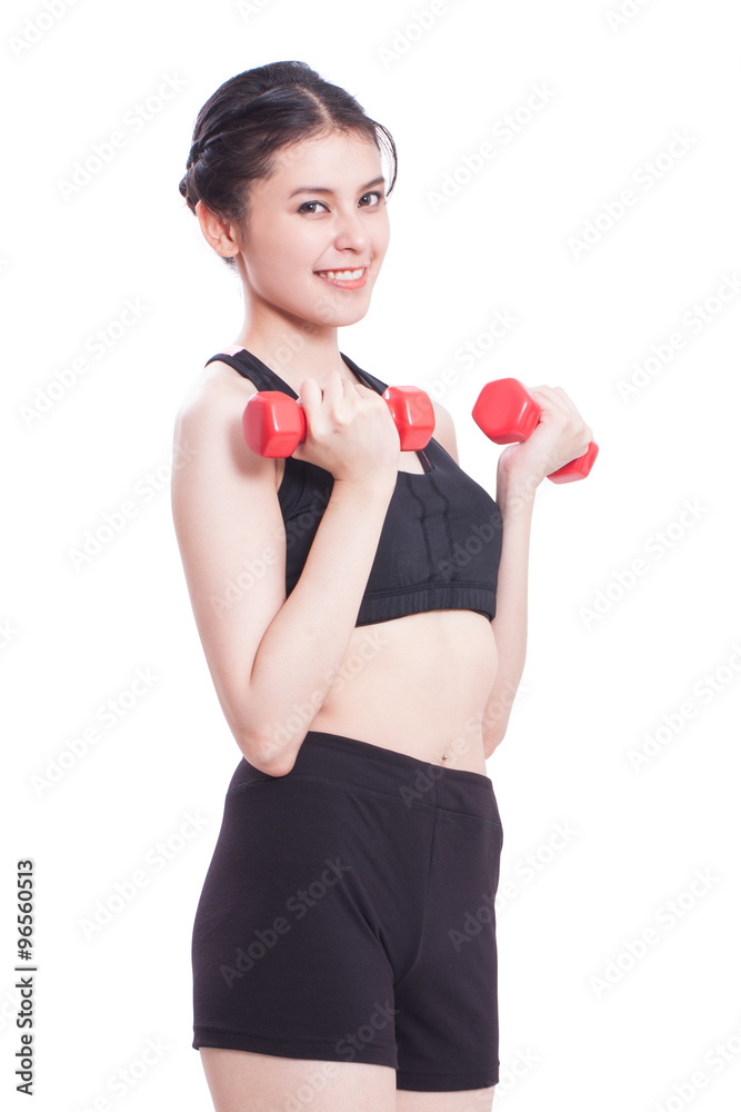 Sport woman doing exercise with lifting weights