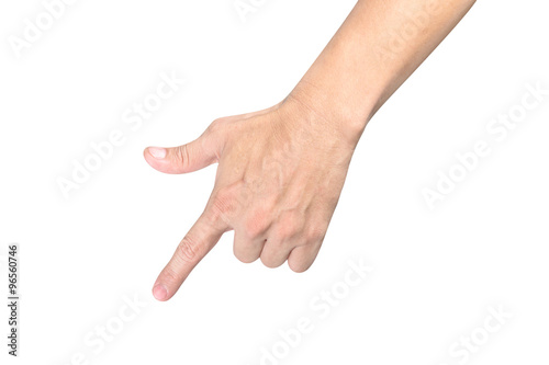 Finger pointing on white background.