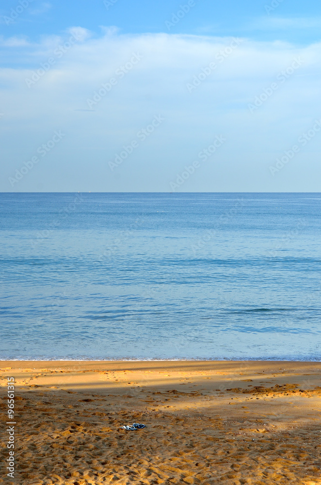 Beautiful beach with blue sky at Mai khao beach, Phuket, Thailand..