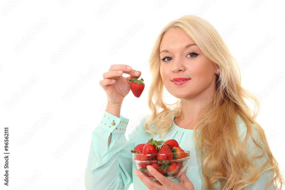 beautiful happy smiling woman with strawberry beautiful happy smiling woman with strawberry