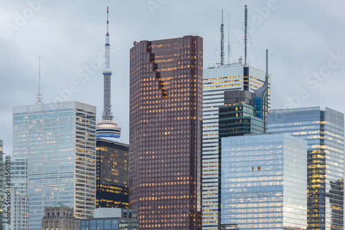  Tops of  Skyscrapers  in  the Financial District of Toronto on the grey sky background 