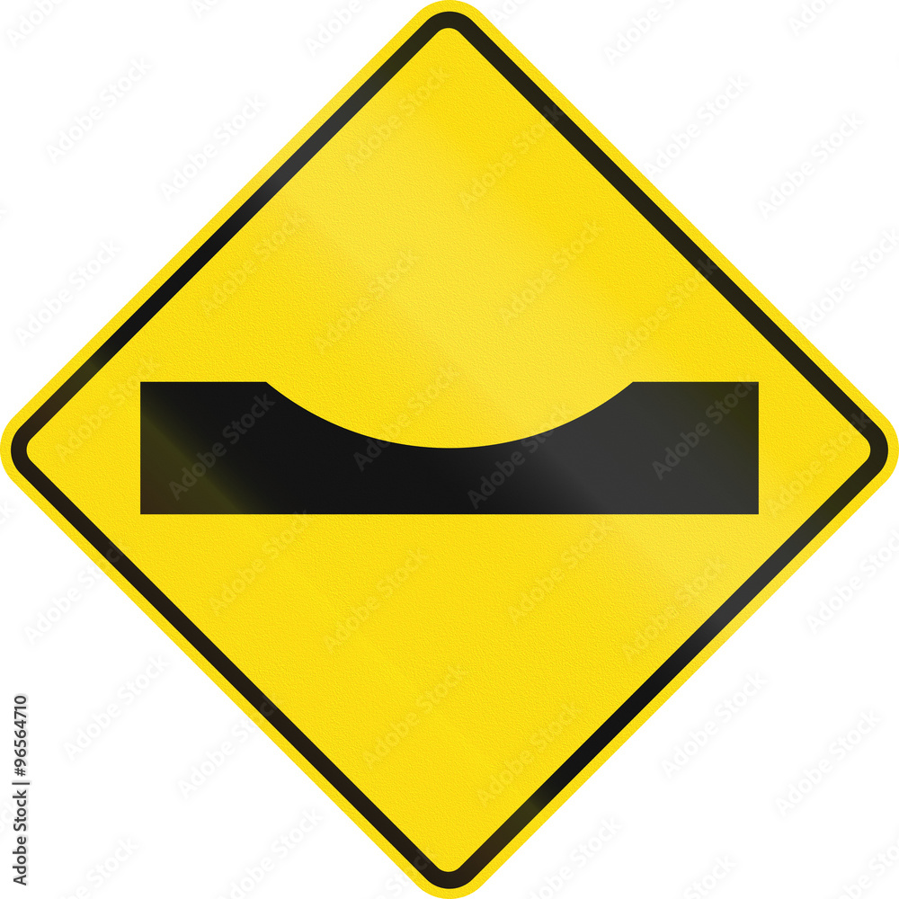 New Zealand road sign PW-38 - Dip in road