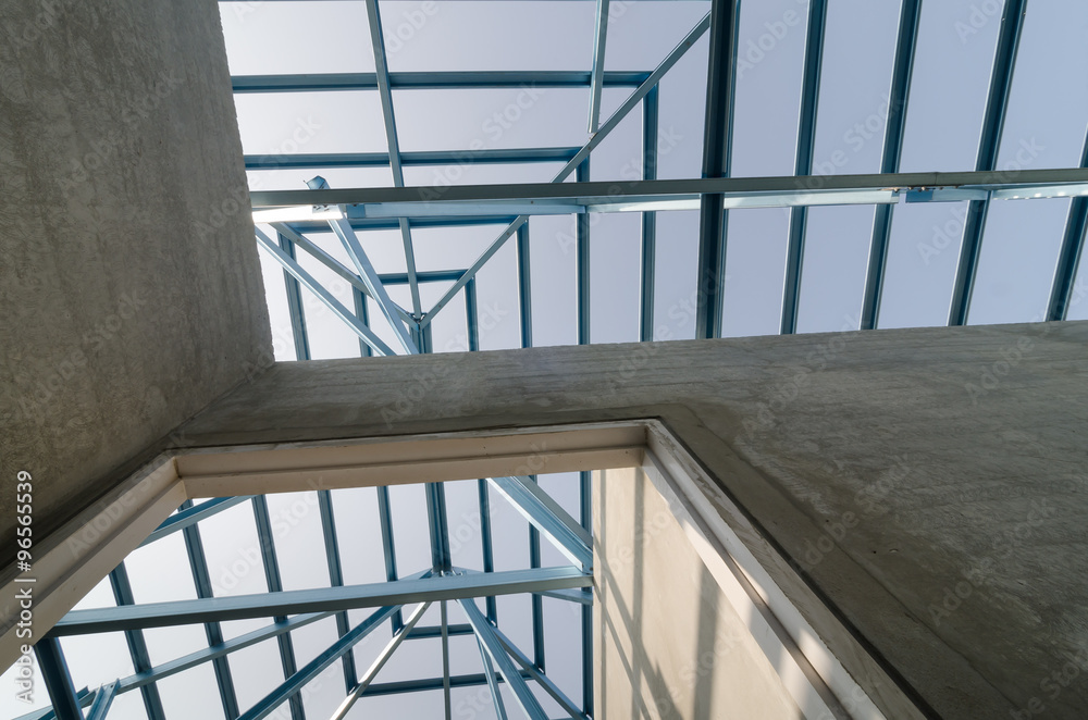 Structure of steel roof. Structure of steel roof.