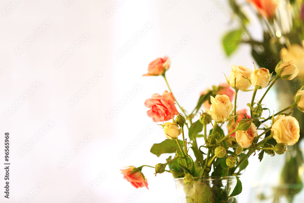 Fototapeta premium Beautiful spring flowers on soft window background close-up