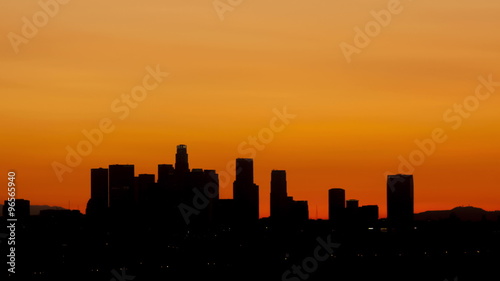 4K Time lapse zoom out Los Angeles skyline sunrise
