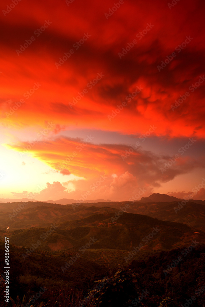 Beautiful sunset with twilight at scenic point at Doi Chang Moob Beautiful sunset with twilight at scenic point at Doi Chang Moob