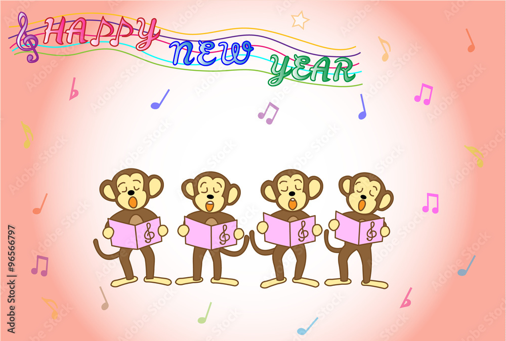 猿の音楽の年賀状素材