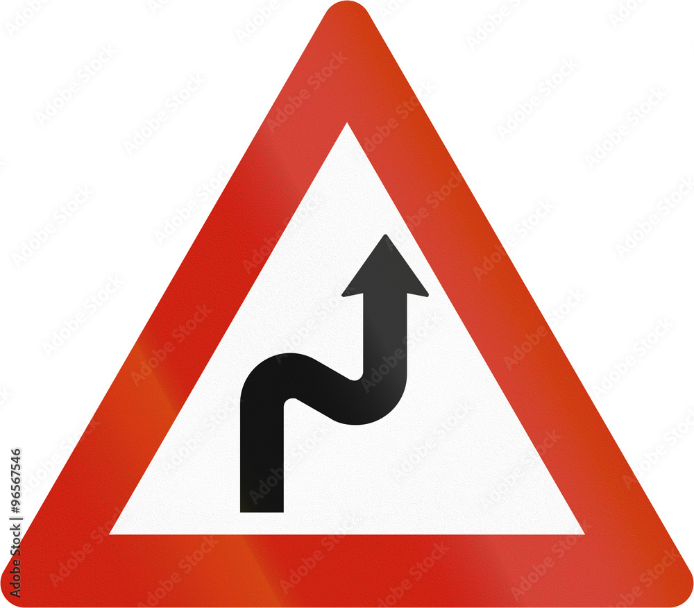 Norwegian road warning sign - Double curve ahead Norwegian road warning sign - Double curve ahead