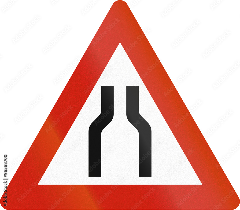 Norwegian road warning sign - Road narrows Norwegian road warning sign - Road narrows