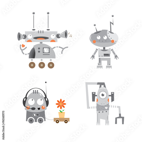 Cartoon robots set. Vector image.