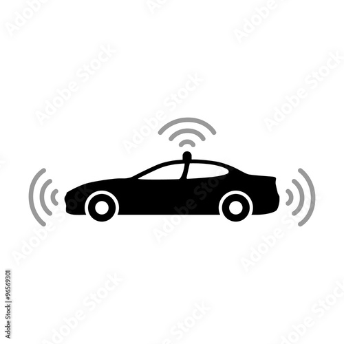Autonomous self-driving driverless vehicle side view with radar flat icon