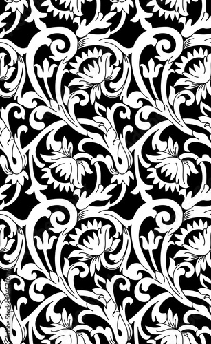 Black and white seamless floral background