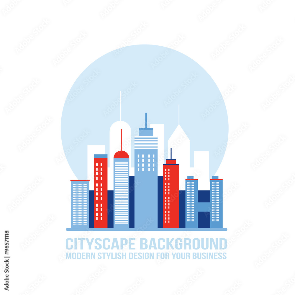 Cityscape background City building silhouettes Modern flat design style