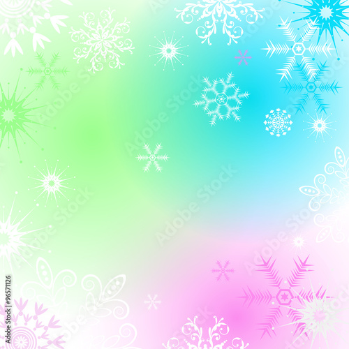 Colorful Christmas frame with snowflakes © Olga Drozdova