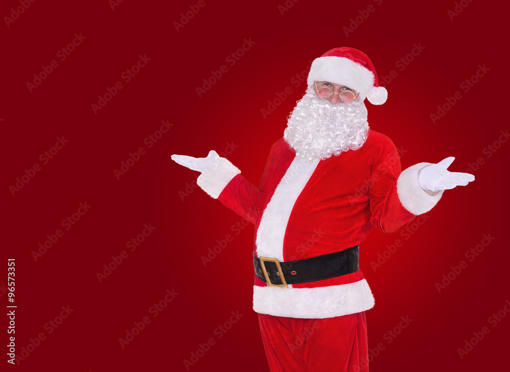 Happy Christmas Santa Claus on red background, New Year's greeting card