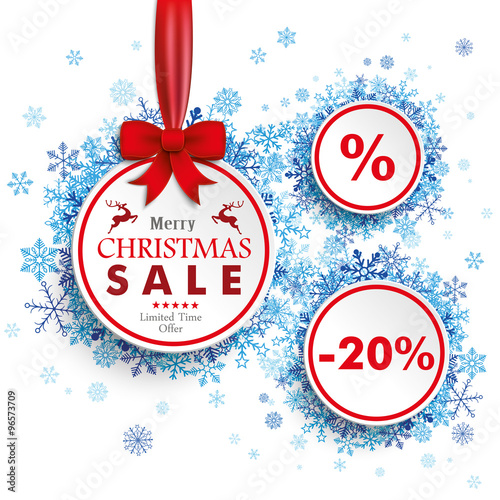 White Sale Circles Red Ribbon Blue Snowflakes