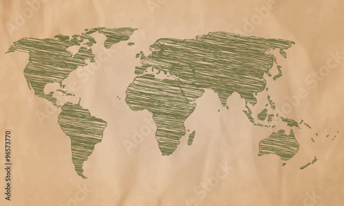 World Map Globe Vector line Sketch