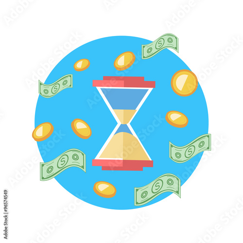 Time is Money Concept. Hourglass Coins