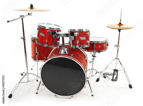 Set of red drums isolated on white background