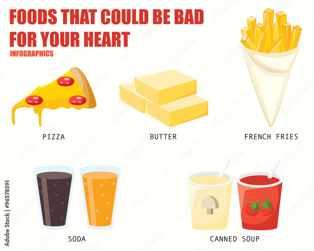 foods-that-could-be-bad-for-your-heart-infographics-stock-vector