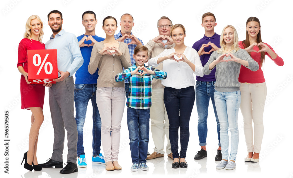 Obraz premium happy people with percentage sign showing heart