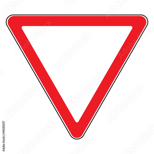Road sign give way isolated. Design yield triangular icon. Priority of traffic sign. Blank triangular road sign. Road symbol design on white background. Vector illustration photo