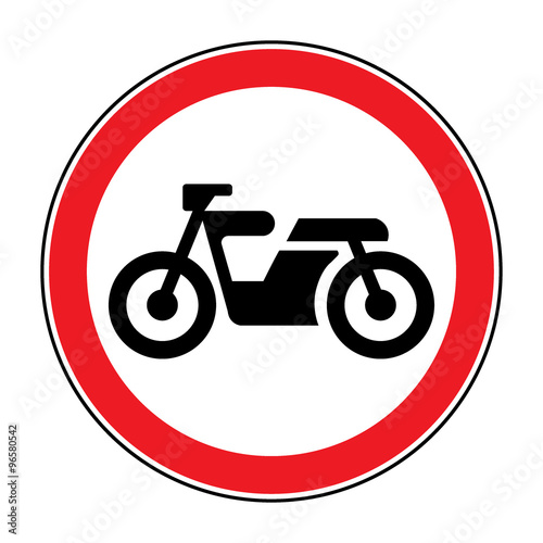 Motorcycle prohibition sign. No motorcycle or no parking icon in the red circle isolated on white background. Illustrations of prohibiting warning symbol for motorcyclists. Vector