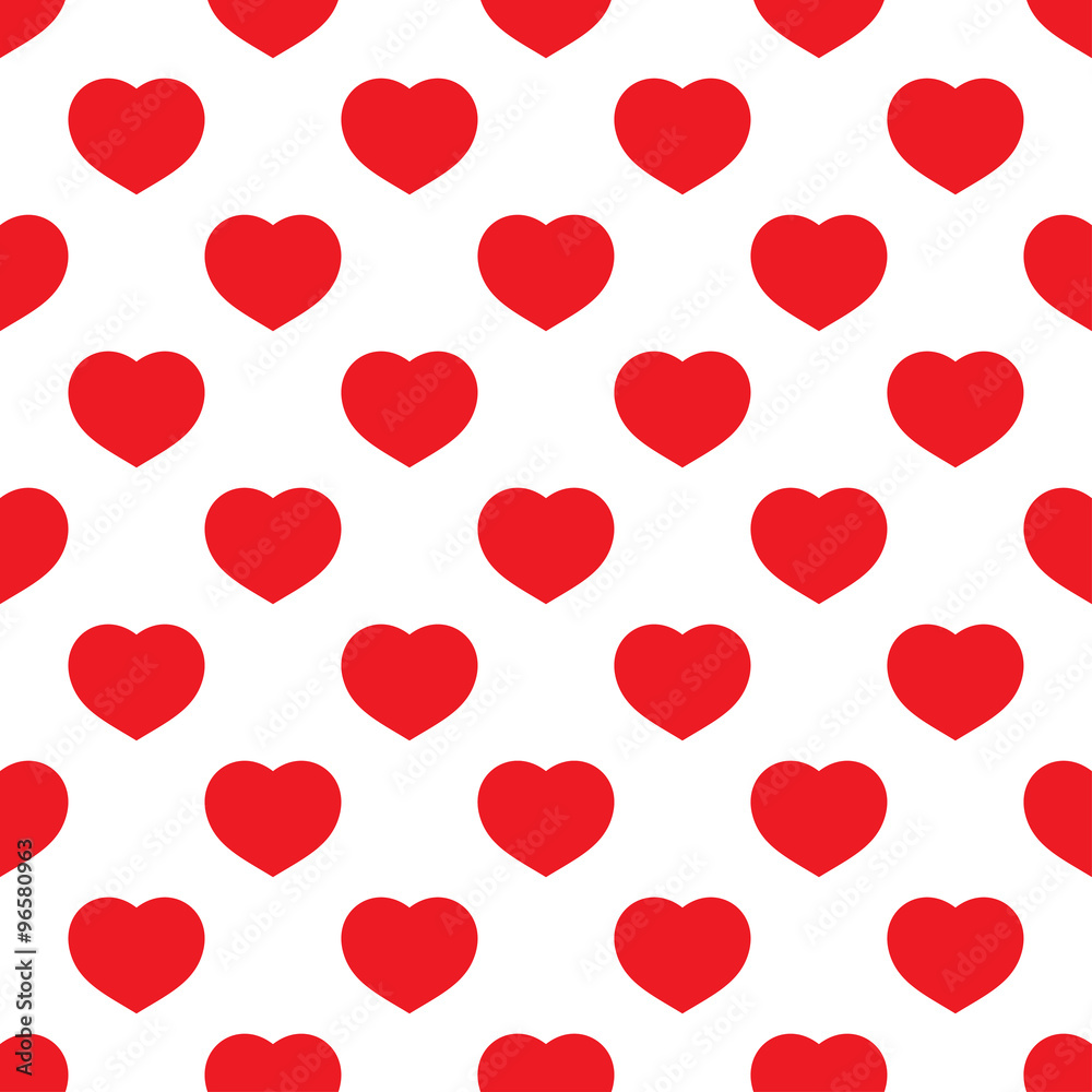 Red big hearts seamless pattern on white background. Fashion graphics design. Modern stylish texture. Valentine day print concept. Template design for fabric, background, wallpaper, etc. Vector