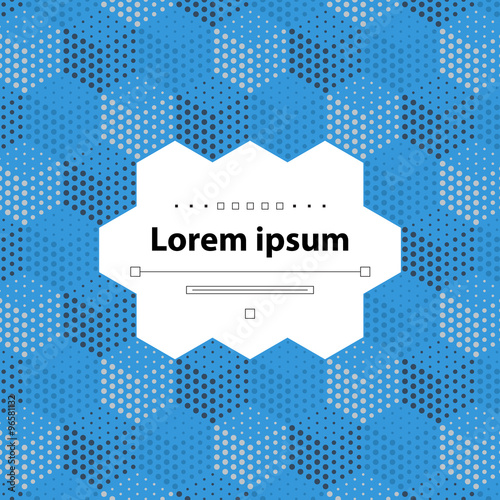 blue template with dotted cubical pattern. White label covers the center of the pattern.