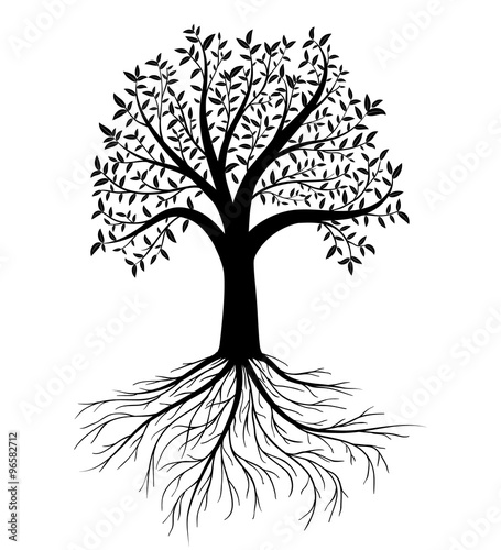 Vector tree with leaves and roots