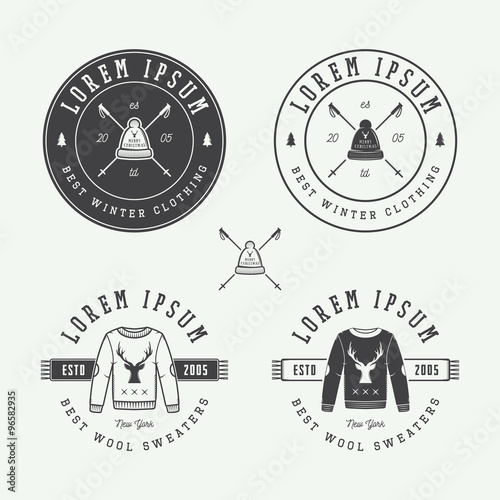 Vintage ski or winter sports logo, emblem, badge, label 