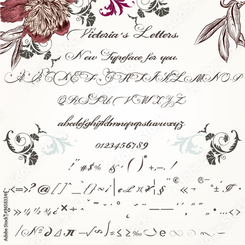 Beautiful hand made script typeface or font in vintage Victorian