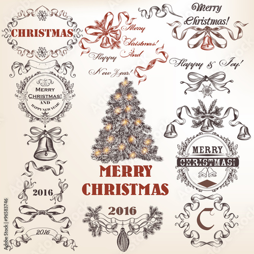 Collection of hand drawn Christmas and New Year frames in Victor